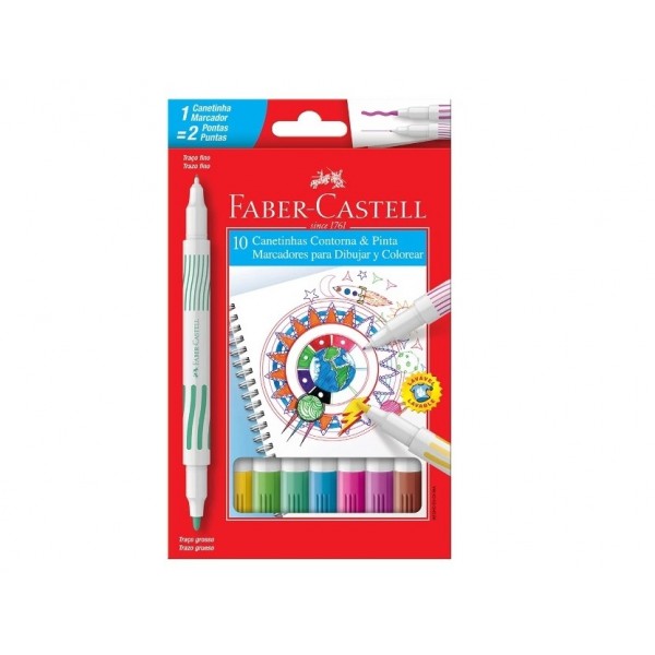 Caneta Hidrog Faber Castell Ponta Dupla 10 Cores