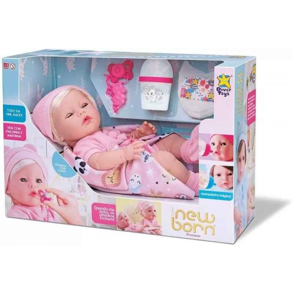 BONECA NEW BORN PREMIUM MENINA CABELO DIVER TOYS 8153